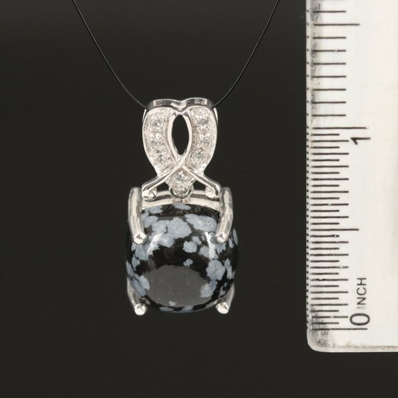 Sterling Snowflake Obsidian and Topaz Pendant - Picture 2 of 4